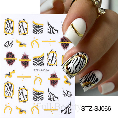 Leopard uzorak 3D naljepnica za nokte Zlatna metalna linija Klizači Zebra pruge Mlijeko Krava Tigar Životinjske kože Dizajn Tetovaže Manikura Dekor