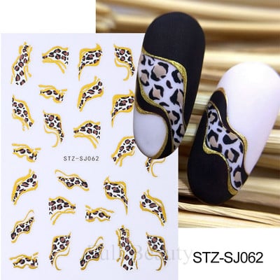 Leopard uzorak 3D naljepnica za nokte Zlatna metalna linija Klizači Zebra pruge Mlijeko Krava Tigar Životinjske kože Dizajn Tetovaže Manikura Dekor