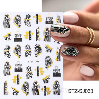 Leopard uzorak 3D naljepnica za nokte Zlatna metalna linija Klizači Zebra pruge Mlijeko Krava Tigar Životinjske kože Dizajn Tetovaže Manikura Dekor
