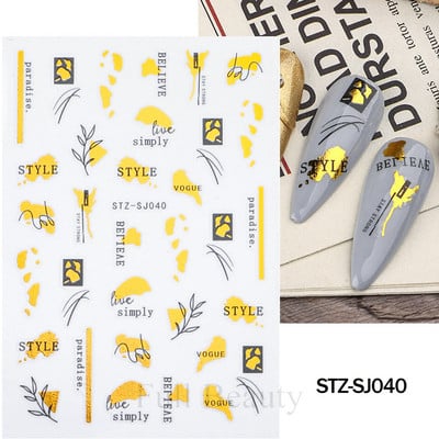 Leopard uzorak 3D naljepnica za nokte Zlatna metalna linija Klizači Zebra pruge Mlijeko Krava Tigar Životinjske kože Dizajn Tetovaže Manikura Dekor