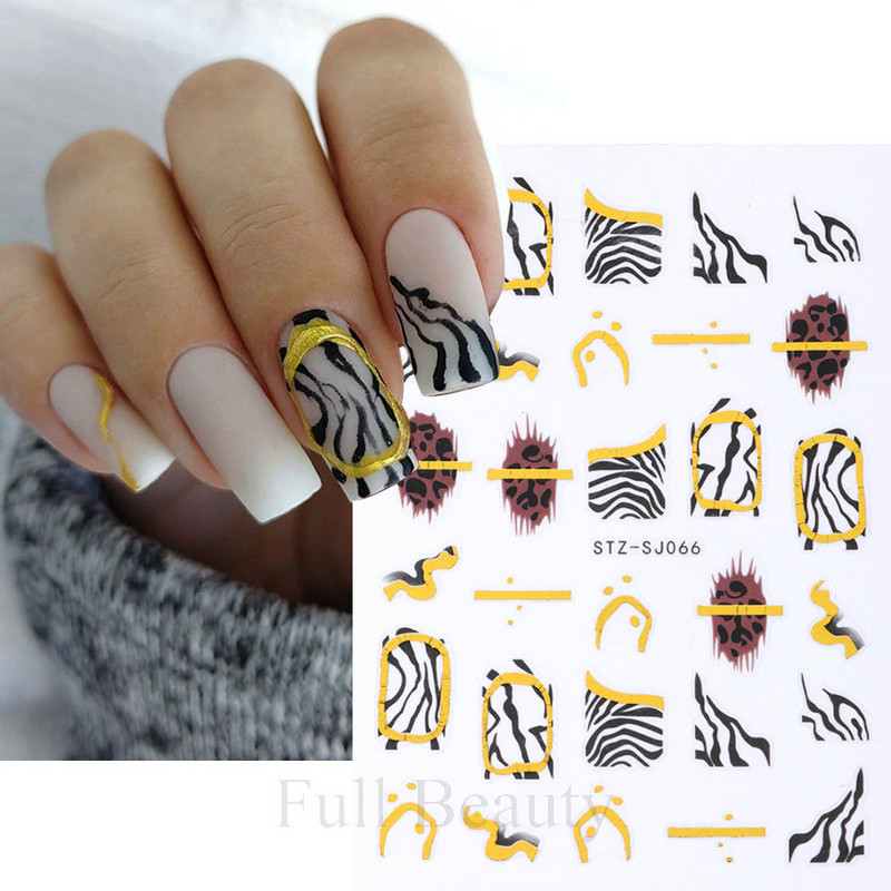 Leopard uzorak 3D naljepnica za nokte Zlatna metalna linija Klizači Zebra pruge Mlijeko Krava Tigar Životinjske kože Dizajn Tetovaže Manikura Dekor