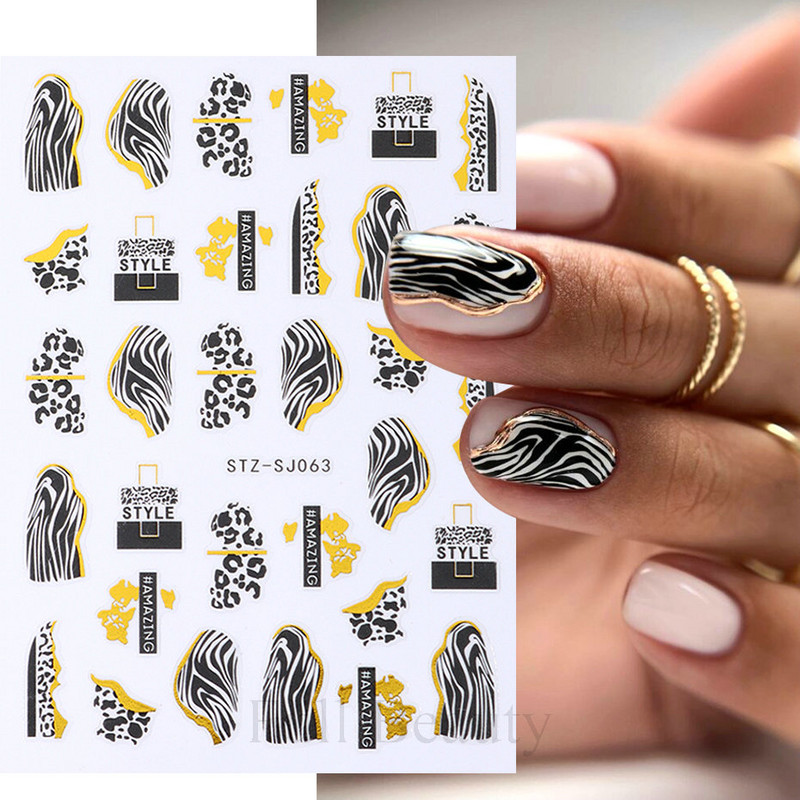Leopard uzorak 3D naljepnica za nokte Zlatna metalna linija Klizači Zebra pruge Mlijeko Krava Tigar Životinjske kože Dizajn Tetovaže Manikura Dekor