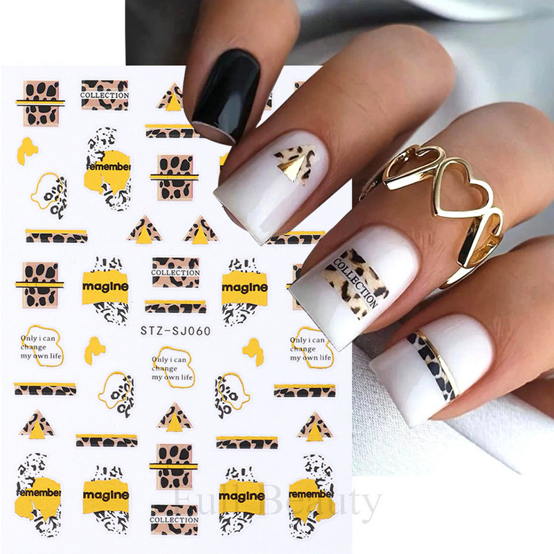 Leopard uzorak 3D naljepnica za nokte Zlatna metalna linija Klizači Zebra pruge Mlijeko Krava Tigar Životinjske kože Dizajn Tetovaže Manikura Dekor
