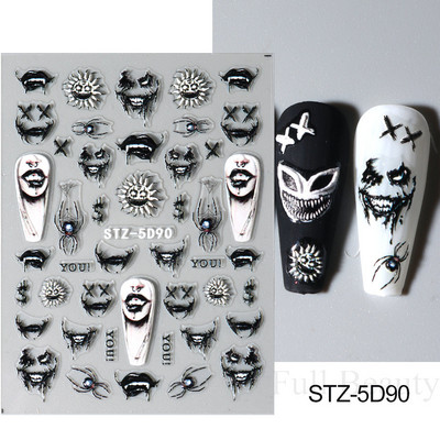 5D svijetloplavi pauk reljefne naljepnice za nokte Škorpion paukova mreža Zlo oko usta Dizajn klizača za nokte Noć vještica DIY dekor za manikuru