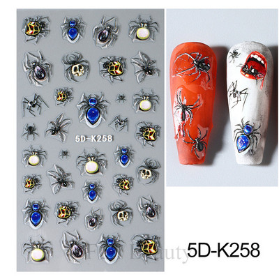5D svijetloplavi pauk reljefne naljepnice za nokte Škorpion paukova mreža Zlo oko usta Dizajn klizača za nokte Noć vještica DIY dekor za manikuru
