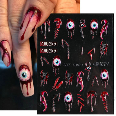 5D svijetloplavi pauk reljefne naljepnice za nokte Škorpion paukova mreža Zlo oko usta Dizajn klizača za nokte Noć vještica DIY dekor za manikuru