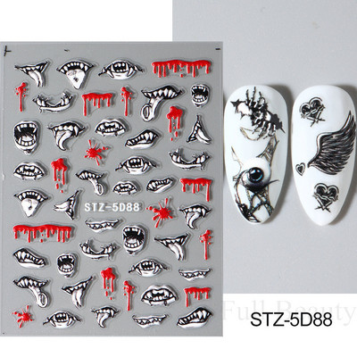 5D svijetloplavi pauk reljefne naljepnice za nokte Škorpion paukova mreža Zlo oko usta Dizajn klizača za nokte Noć vještica DIY dekor za manikuru