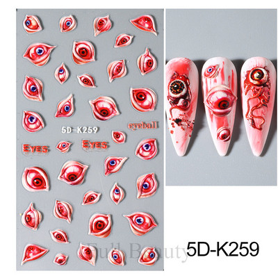 5D svijetloplavi pauk reljefne naljepnice za nokte Škorpion paukova mreža Zlo oko usta Dizajn klizača za nokte Noć vještica DIY dekor za manikuru