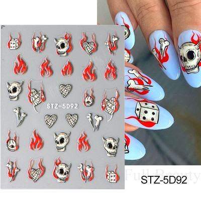 5D svijetloplavi pauk reljefne naljepnice za nokte Škorpion paukova mreža Zlo oko usta Dizajn klizača za nokte Noć vještica DIY dekor za manikuru