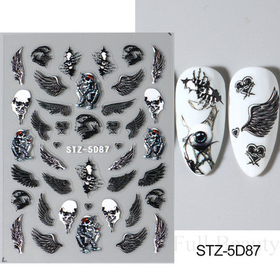 5D svijetloplavi pauk reljefne naljepnice za nokte Škorpion paukova mreža Zlo oko usta Dizajn klizača za nokte Noć vještica DIY dekor za manikuru