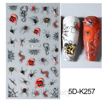 5D svijetloplavi pauk reljefne naljepnice za nokte Škorpion paukova mreža Zlo oko usta Dizajn klizača za nokte Noć vještica DIY dekor za manikuru