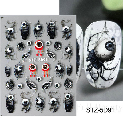 5D svijetloplavi pauk reljefne naljepnice za nokte Škorpion paukova mreža Zlo oko usta Dizajn klizača za nokte Noć vještica DIY dekor za manikuru
