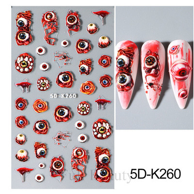 5D svijetloplavi pauk reljefne naljepnice za nokte Škorpion paukova mreža Zlo oko usta Dizajn klizača za nokte Noć vještica DIY dekor za manikuru