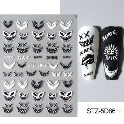 5D svijetloplavi pauk reljefne naljepnice za nokte Škorpion paukova mreža Zlo oko usta Dizajn klizača za nokte Noć vještica DIY dekor za manikuru