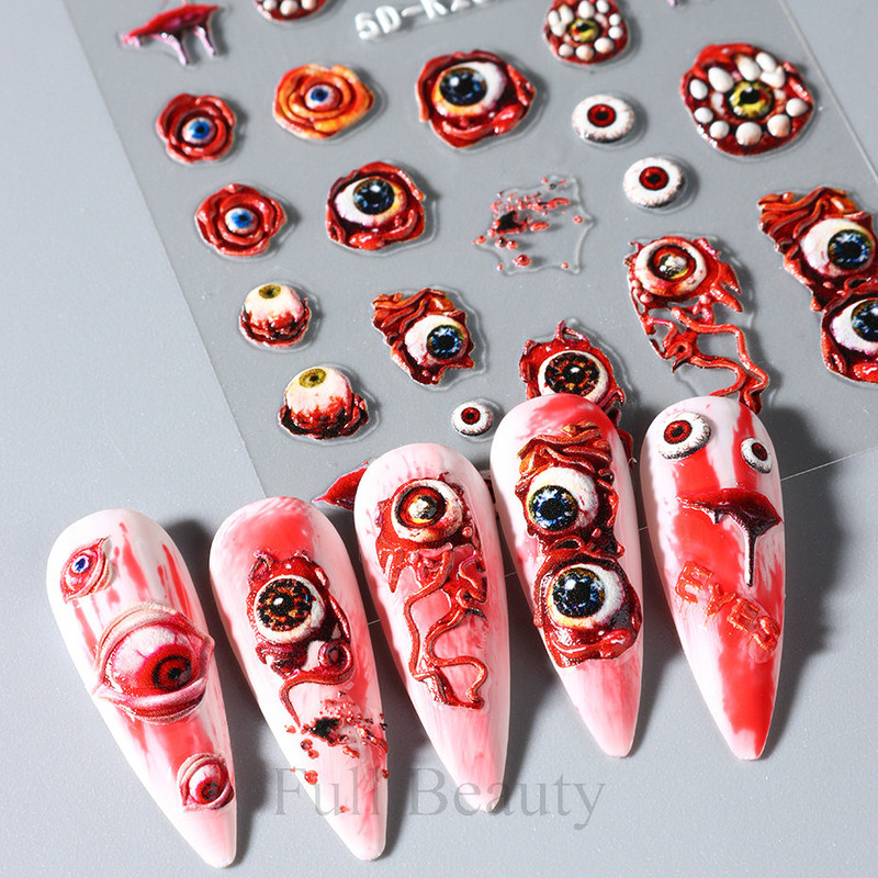 5D svijetloplavi pauk reljefne naljepnice za nokte Škorpion paukova mreža Zlo oko usta Dizajn klizača za nokte Noć vještica DIY dekor za manikuru