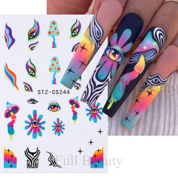 Αυτοκόλλητο 3D Heart Mushroom Nail Art Rainbow Evil Eyes Slide Mysterious Flower Smile Face Star Decals Διακοσμήσεις DIY Art Μανικιούρ