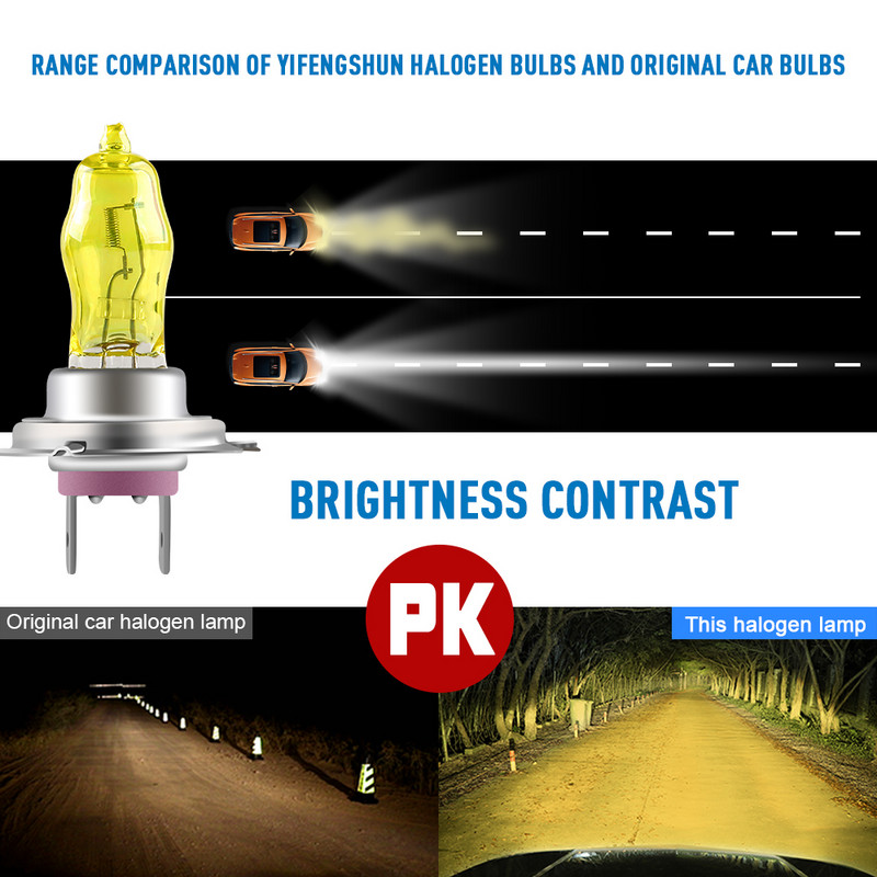 2vnt 100w geltona H7 halogeninės lemputės H1 automobilio priekinis žibintas H4 motociklo žibintas H8 rūko žibintas H3 H11 9005 9006 halogeninis žibintas 12v