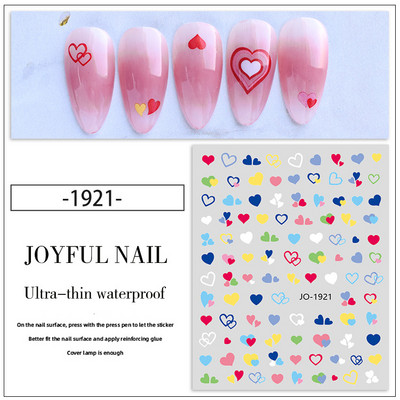 Armsad 3D-roosa rohelised sinise südamega küünekleebised õõnsad küünekleebised mustad ja valged triibud DIY küünekunsti osad