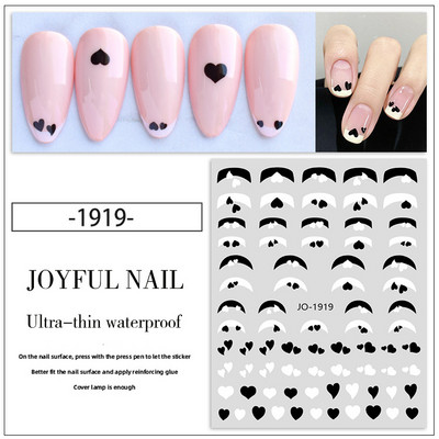 Armsad 3D-roosa rohelised sinise südamega küünekleebised õõnsad küünekleebised mustad ja valged triibud DIY küünekunsti osad