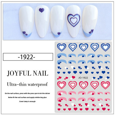 Armsad 3D-roosa rohelised sinise südamega küünekleebised õõnsad küünekleebised mustad ja valged triibud DIY küünekunsti osad