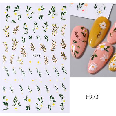 Lihtsad Lilled Lehed 3D Küünekleebised Karikakrad Lilled Prantsuse Otsejooned Prindi Sügisdisain Kleepliigud Maniküür Küünekleebised