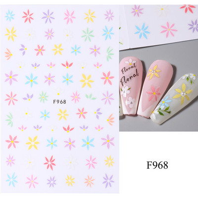 Lihtsad Lilled Lehed 3D Küünekleebised Karikakrad Lilled Prantsuse Otsejooned Prindi Sügisdisain Kleepliigud Maniküür Küünekleebised