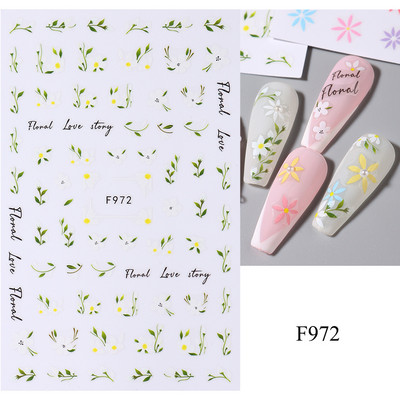 Lihtsad Lilled Lehed 3D Küünekleebised Karikakrad Lilled Prantsuse Otsejooned Prindi Sügisdisain Kleepliigud Maniküür Küünekleebised