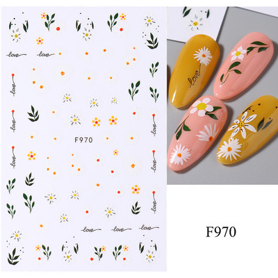 Lihtsad Lilled Lehed 3D Küünekleebised Karikakrad Lilled Prantsuse Otsejooned Prindi Sügisdisain Kleepliigud Maniküür Küünekleebised