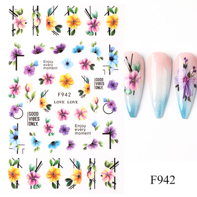 Lihtsad Lilled Lehed 3D Küünekleebised Karikakrad Lilled Prantsuse Otsejooned Prindi Sügisdisain Kleepliigud Maniküür Küünekleebised