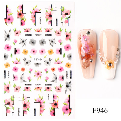 Lihtsad Lilled Lehed 3D Küünekleebised Karikakrad Lilled Prantsuse Otsejooned Prindi Sügisdisain Kleepliigud Maniküür Küünekleebised