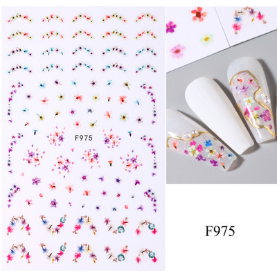 Lihtsad Lilled Lehed 3D Küünekleebised Karikakrad Lilled Prantsuse Otsejooned Prindi Sügisdisain Kleepliigud Maniküür Küünekleebised