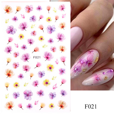 Lihtsad Lilled Lehed 3D Küünekleebised Karikakrad Lilled Prantsuse Otsejooned Prindi Sügisdisain Kleepliigud Maniküür Küünekleebised