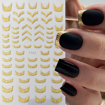 Lihtsad Lilled Lehed 3D Küünekleebised Karikakrad Lilled Prantsuse Otsejooned Prindi Sügisdisain Kleepliigud Maniküür Küünekleebised