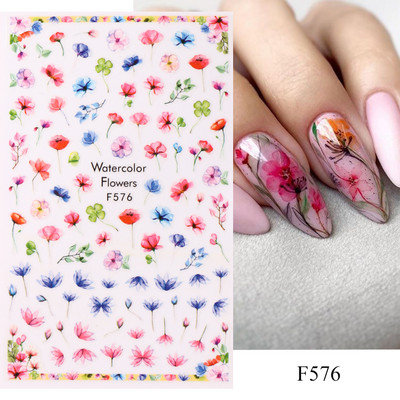 Lihtsad Lilled Lehed 3D Küünekleebised Karikakrad Lilled Prantsuse Otsejooned Prindi Sügisdisain Kleepliigud Maniküür Küünekleebised