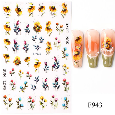 Lihtsad Lilled Lehed 3D Küünekleebised Karikakrad Lilled Prantsuse Otsejooned Prindi Sügisdisain Kleepliigud Maniküür Küünekleebised