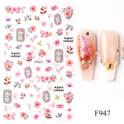 Lihtsad Lilled Lehed 3D Küünekleebised Karikakrad Lilled Prantsuse Otsejooned Prindi Sügisdisain Kleepliigud Maniküür Küünekleebised