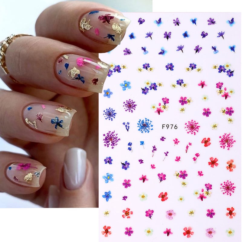 Lihtsad Lilled Lehed 3D Küünekleebised Karikakrad Lilled Prantsuse Otsejooned Prindi Sügisdisain Kleepliigud Maniküür Küünekleebised