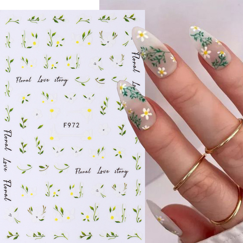 Lihtsad Lilled Lehed 3D Küünekleebised Karikakrad Lilled Prantsuse Otsejooned Prindi Sügisdisain Kleepliigud Maniküür Küünekleebised