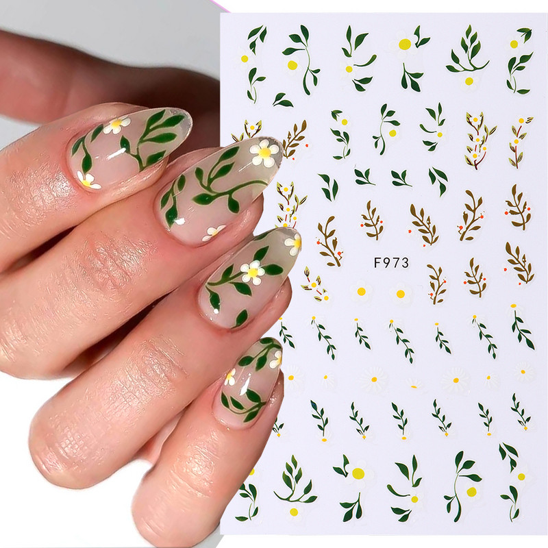 Lihtsad Lilled Lehed 3D Küünekleebised Karikakrad Lilled Prantsuse Otsejooned Prindi Sügisdisain Kleepliigud Maniküür Küünekleebised