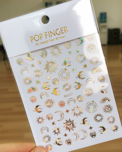 1 KOM 3D Sunce Zvijezda Nebo Mjesec Naljepnice za uređenje noktiju Pritisnite na nokte Pribor za uređenje noktiju Lasersko srce naljepnice s cvijetom Dodaci za uređenje noktiju