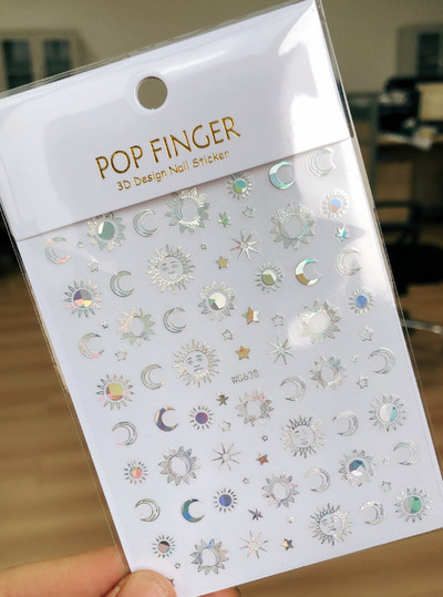 1 KOM 3D Sunce Zvijezda Nebo Mjesec Naljepnice za uređenje noktiju Pritisnite na nokte Pribor za uređenje noktiju Lasersko srce naljepnice s cvijetom Dodaci za uređenje noktiju