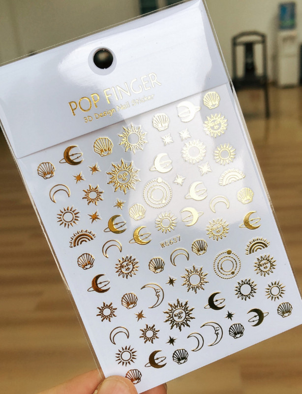1 KOM 3D Sunce Zvijezda Nebo Mjesec Naljepnice za uređenje noktiju Pritisnite na nokte Pribor za uređenje noktiju Lasersko srce naljepnice s cvijetom Dodaci za uređenje noktiju