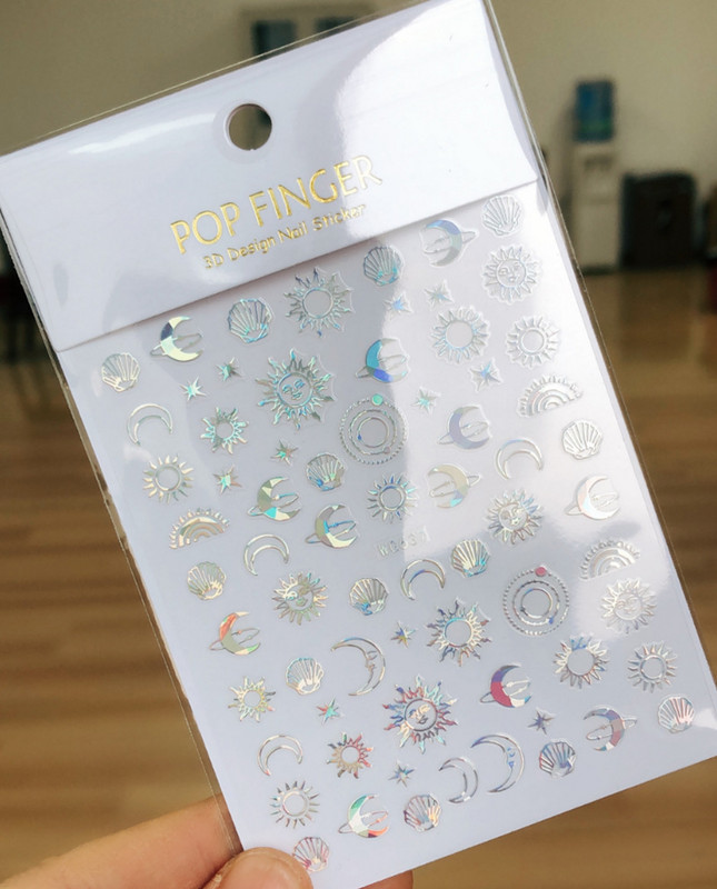 1 KOM 3D Sunce Zvijezda Nebo Mjesec Naljepnice za uređenje noktiju Pritisnite na nokte Pribor za uređenje noktiju Lasersko srce naljepnice s cvijetom Dodaci za uređenje noktiju