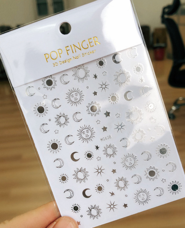 1 KOM 3D Sunce Zvijezda Nebo Mjesec Naljepnice za uređenje noktiju Pritisnite na nokte Pribor za uređenje noktiju Lasersko srce naljepnice s cvijetom Dodaci za uređenje noktiju