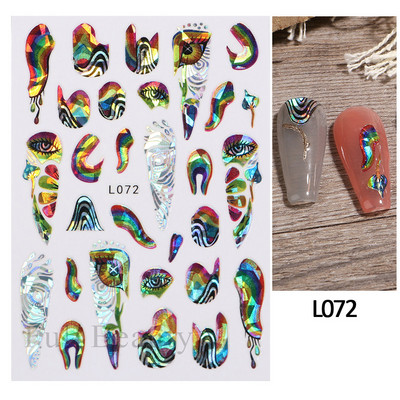 Laser Rainbow Evil Eyes 3D Küünekleebised Psühhedeelsed Abstraktsed Line Laine Holograafilised Liimiga Liugurid Õitsevad Marmorist Küünekleebised