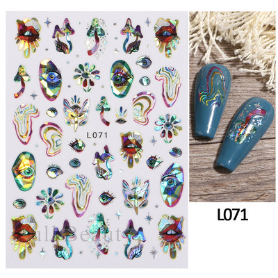 Laser Rainbow Evil Eyes 3D Küünekleebised Psühhedeelsed Abstraktsed Line Laine Holograafilised Liimiga Liugurid Õitsevad Marmorist Küünekleebised