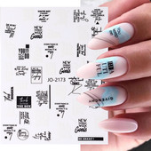 Autocolante pentru unghii cu litere albe și negru Glisoare cu cuvinte de dragoste pentru manichiură Personaj 3D Nail Art Polish Decalcomanie Piese de decorare FBJO2173