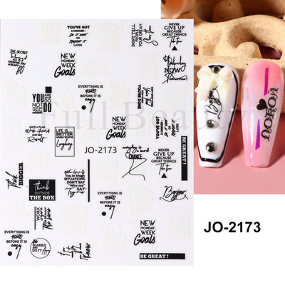 Autocolante pentru unghii cu litere albe și negru Glisoare cu cuvinte de dragoste pentru manichiură Personaj 3D Nail Art Polish Decalcomanie Piese de decorare FBJO2173