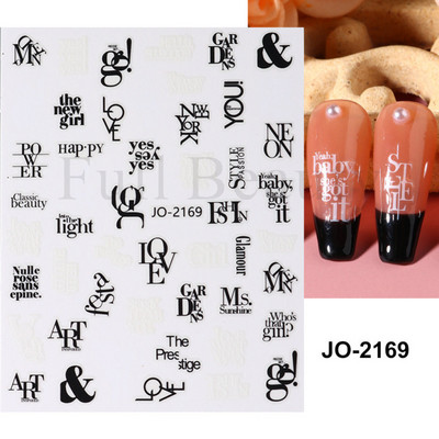 Autocolante pentru unghii cu litere albe și negru Glisoare cu cuvinte de dragoste pentru manichiură Personaj 3D Nail Art Polish Decalcomanie Piese de decorare FBJO2173