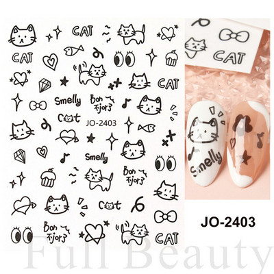 Autocolante pentru unghii cu litere albe și negru Glisoare cu cuvinte de dragoste pentru manichiură Personaj 3D Nail Art Polish Decalcomanie Piese de decorare FBJO2173